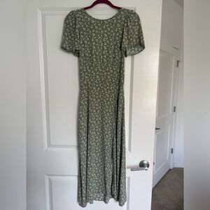 Long sage flower print dress
